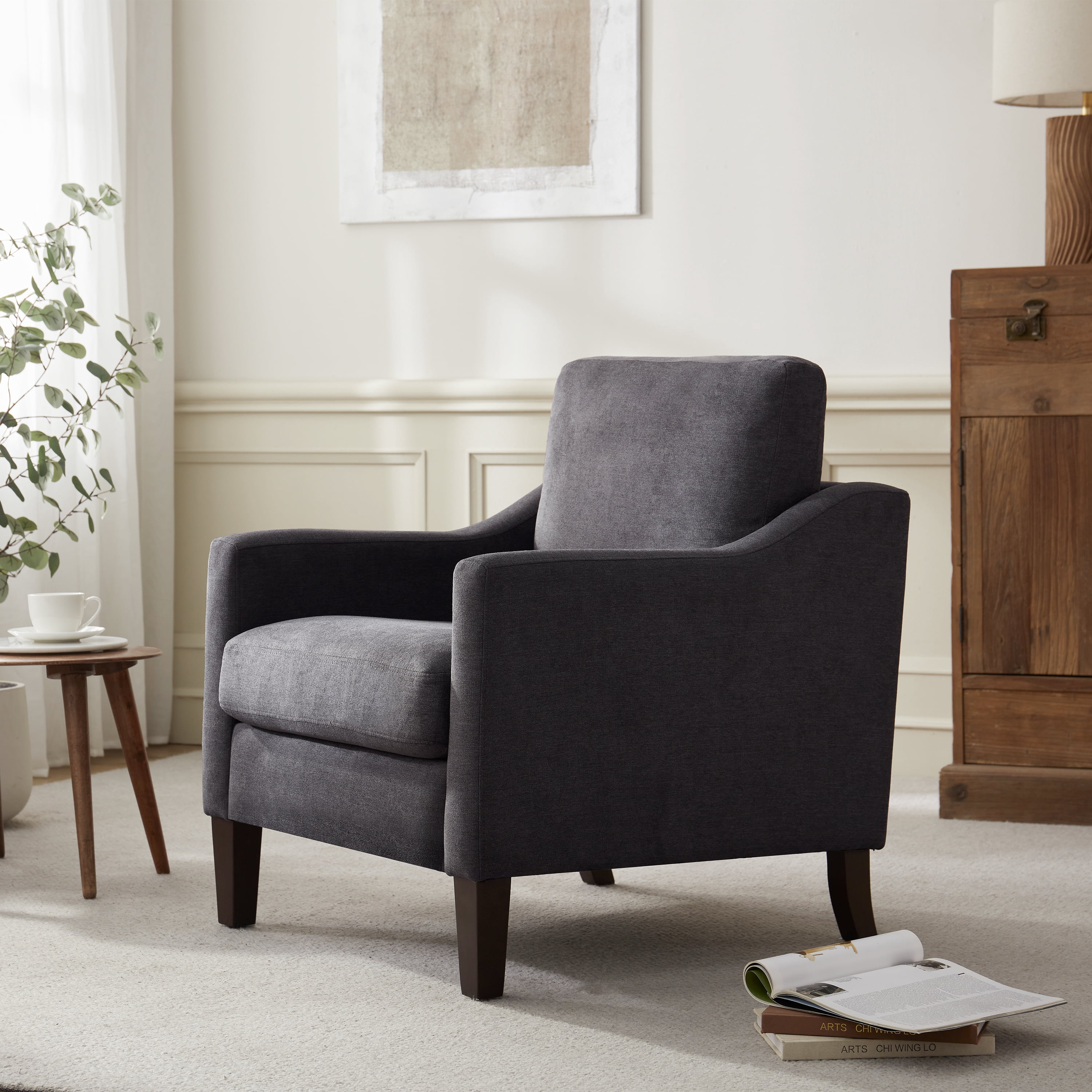 Vknow Furniture Mid Century Modern Upholstered Accent Chair for Living Room and Bedroom,Gray
