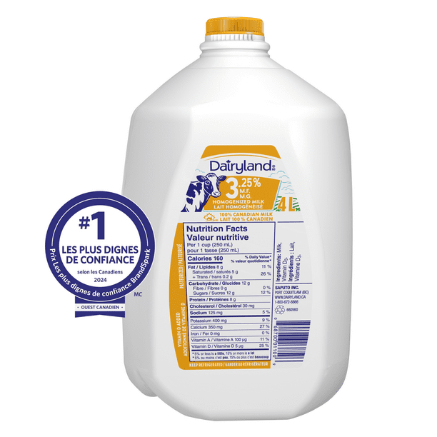 Dairyland 3.25% Homogenized Milk, 4L - Walmart.ca