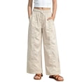 thumbnail image 2 of biudgviw Girls Pants with Pockets Elastic Waist Cargo Pants Lightweight Wide Leg Trousers with Pockets for Outdoor Hiking(Beige,4-5 Years), 2 of 6