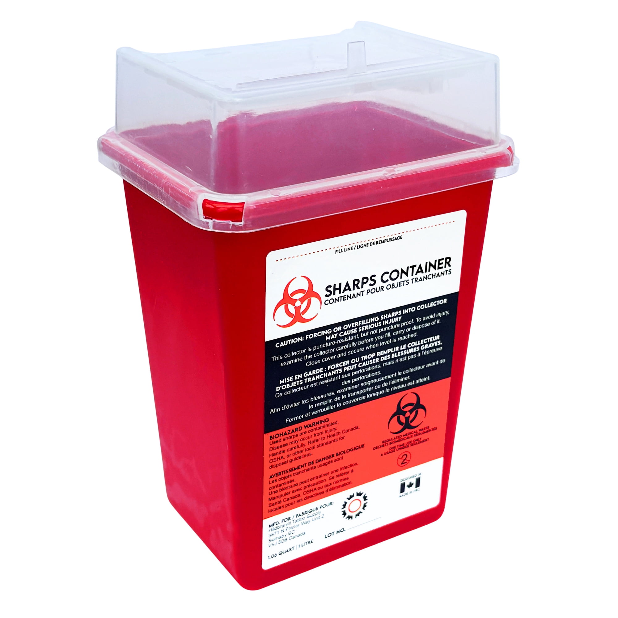 Sharps Container for Professional and Home Use - 1 Quart / 946mL Small Size Tall Sharp Container Needle Disposal Containers for Needles Pack of 1