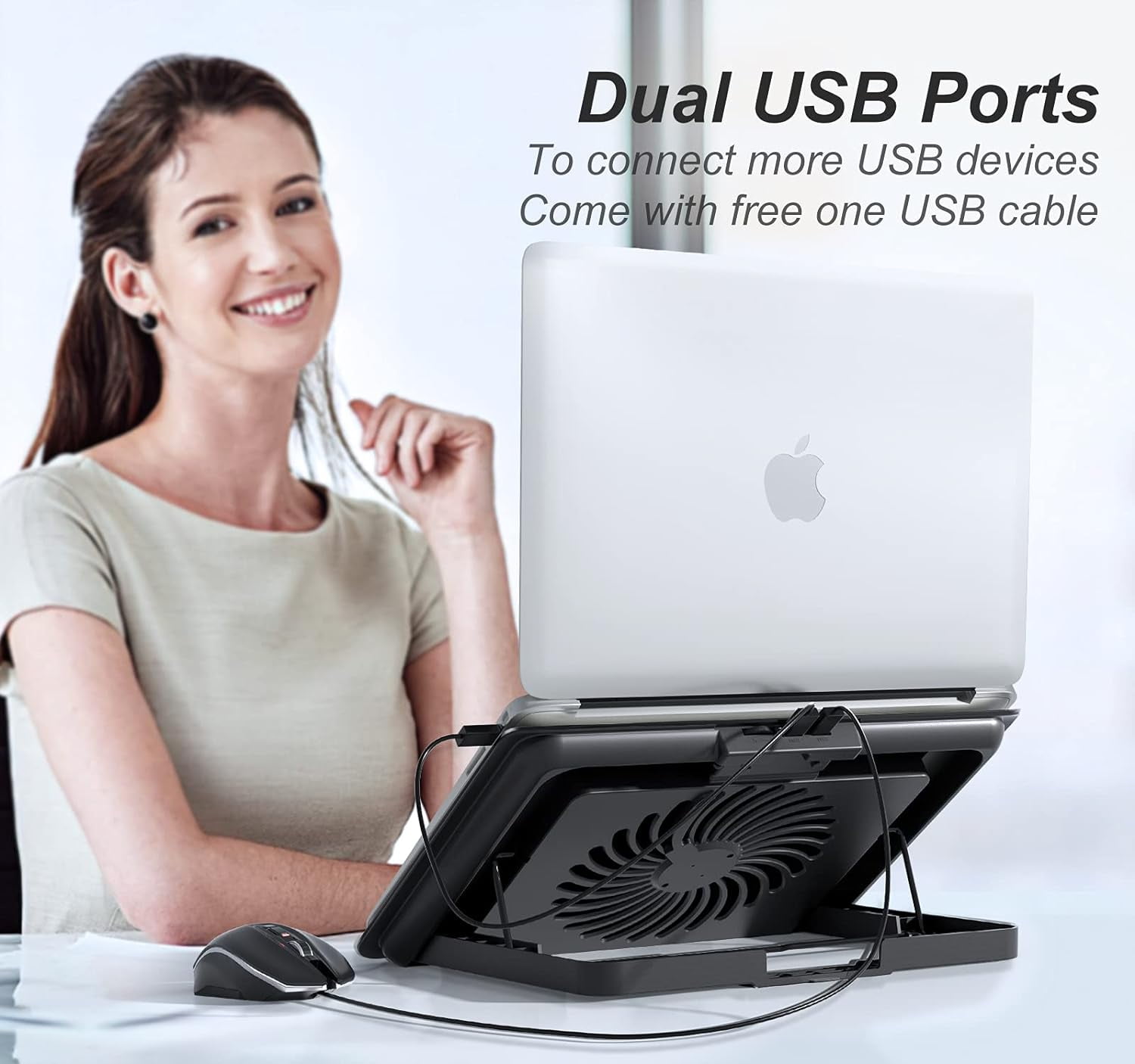 Aluminum Laptop Cooling Pad Cooler Stand with 7 Height Adjustable Fan Pad for 12-15.6 Inch Notebook Two USB Port (Silver)