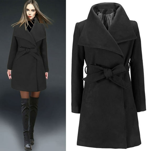 AOOCHASLIY Women's Winter Coat Clothes Womens Long Warm Wool Lapel Trench Jacket Long Slim Overcoat