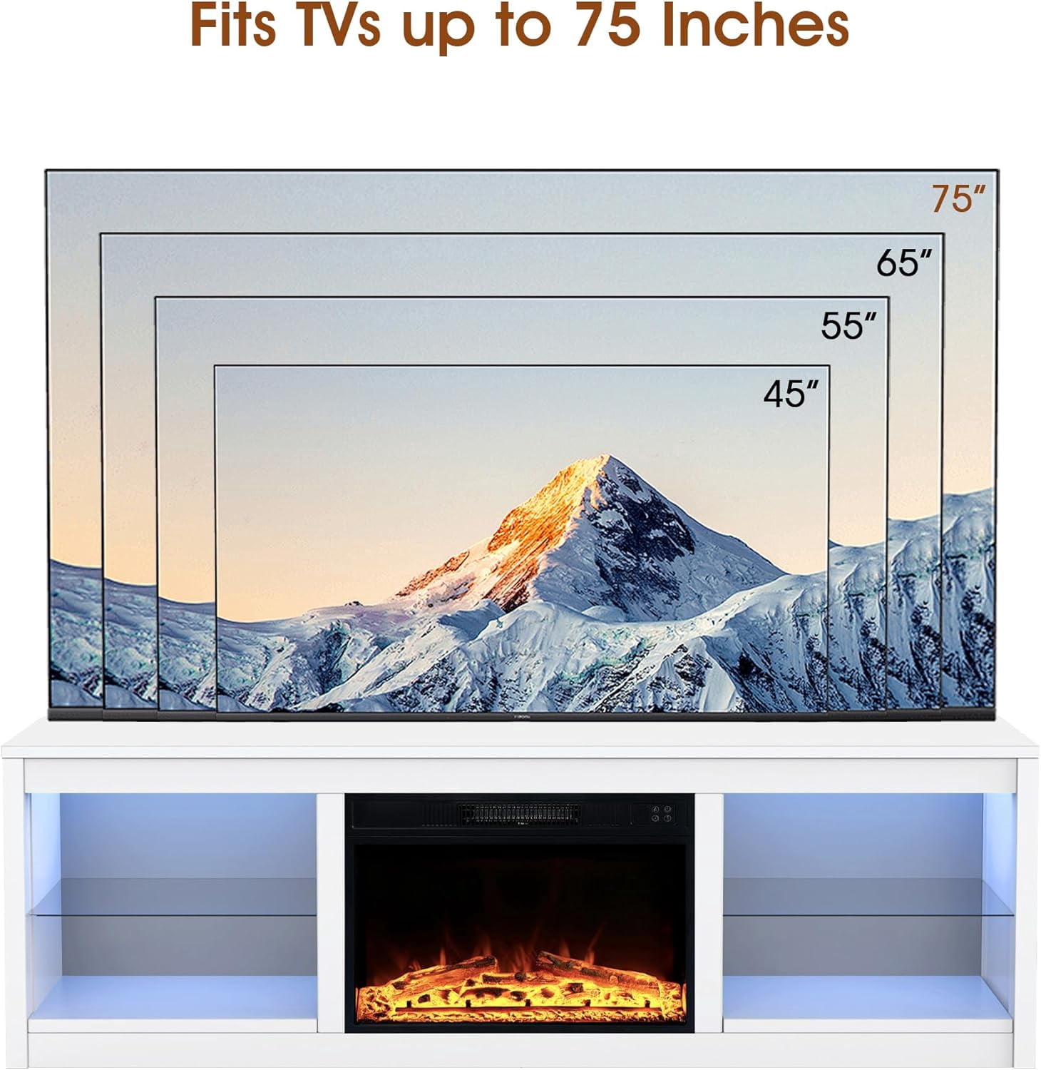 IHOMEadore Fireplace TV Stand for TVs up to 75 Inch, 66 Inch Entertainment Console with 23" Electric Fireplace