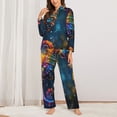 thumbnail image 2 of Salouo Neon Seahorse Underwater Realm Pattern Women's Pajamas Set Long Sleeve Button Down Sleepwear Soft Pj Lounge Sets for women 2 Piece Pjs Set with Long Pants-X-Large, 2 of 7