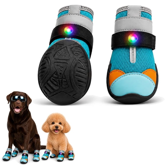 Light Up Dog Shoes, LED Dog Booties, Breathable Mesh Puppy Shoes for Safe Night Walking, Anti-Slip Sole for Hot Pavement, Outdoor Sneakers for Pets