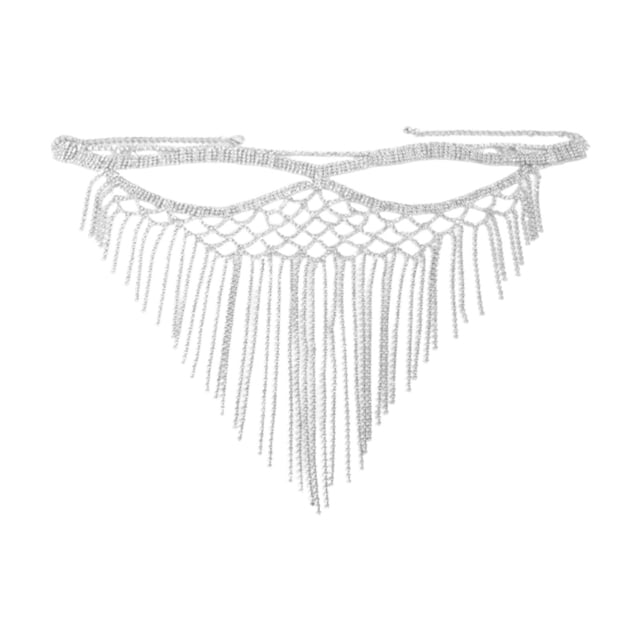 Tachiuwa Rhinestone Tassel Masquerade Decor Long Tassel Veils for Dress up Party Silvery