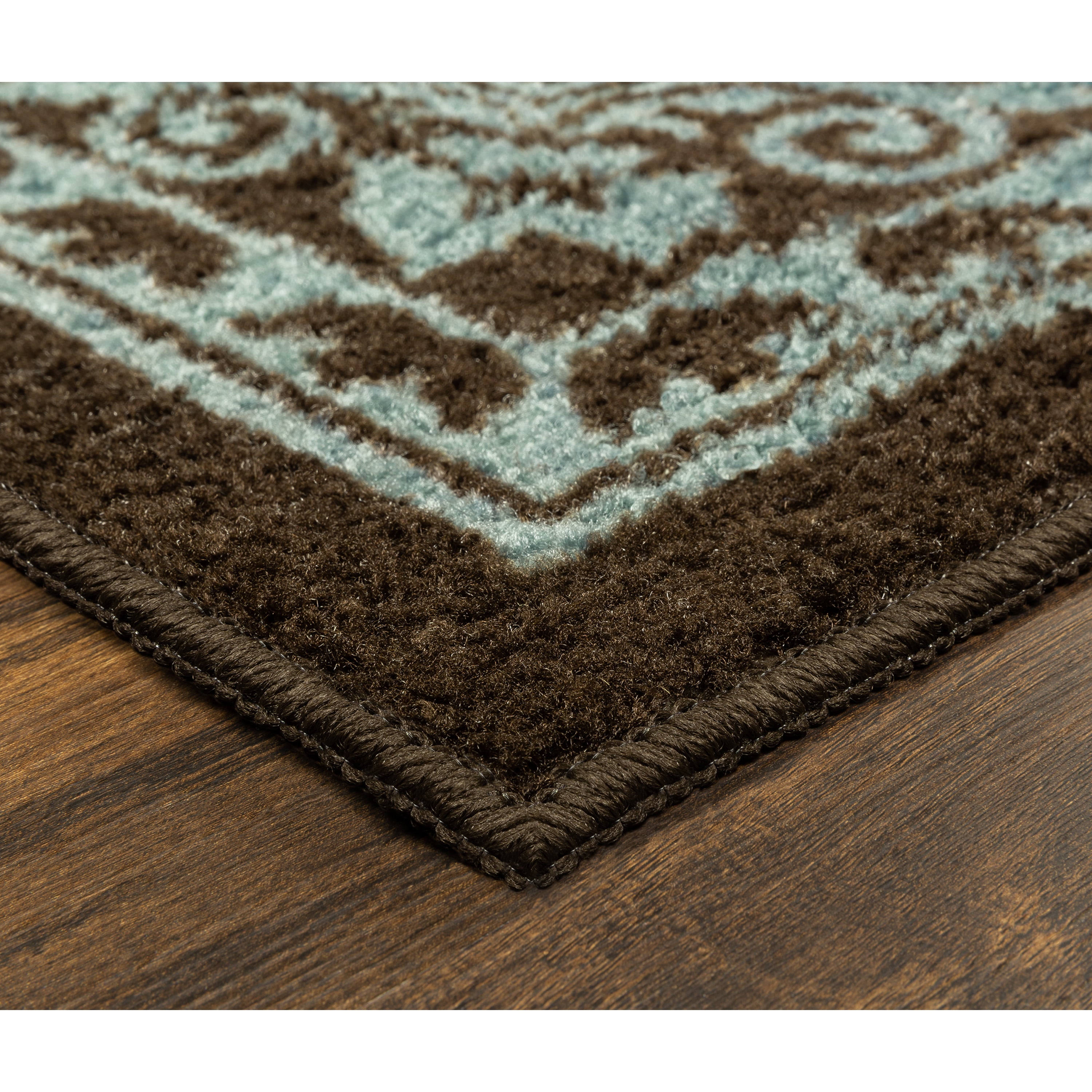 Maples Rugs Pelham Transitional Vintage Scroll Blue Brown Washable Entryway Area Rug, 1'8 x 2'10