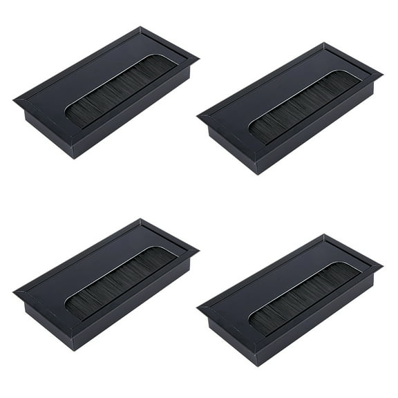 4Pcs Aluminum Cable Grommets Wire Hole Cover with Brush inside for Management of Home Office Computer Desk Rectangle Black 160x80x25mm