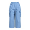 thumbnail image 7 of Fnooota Women's Cargo Capri Pants, Fall Stretchy Elastic Waist Side Split Casual Cropped Work Trousers Light Blue Size L, 7 of 7