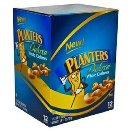 PLANTERS DELUXE WHOLE CASHEWS - Tubes 2.25 oz Each ( 12 in a Pack (Best Cashews In The World)