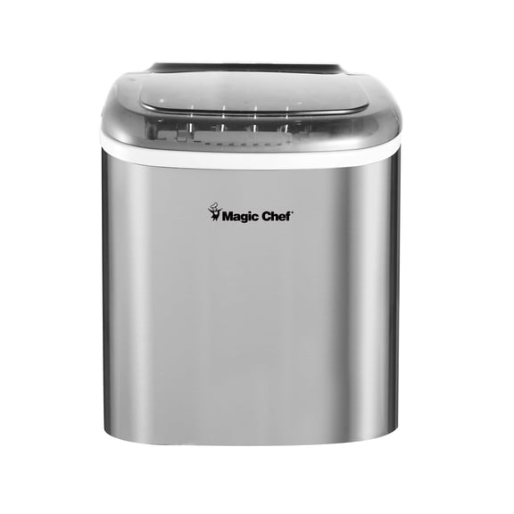 Open Box Magic Chef Portable Countertop Ice Maker, 27 lb Daily Output, Stainless Steel, Bullet Ice Cubes, 1.5 lb Storage Capacity, Digital Controls