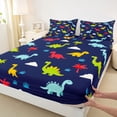 thumbnail image 4 of Metsweet Kawaii Dinosaurs Bed Sheets 4-Piece, Palm Tree Full Size Sheets, Blue Green Red,1 Fitted Sheet, 1 Flat Sheet and 2 Pillowcases, 4 of 5
