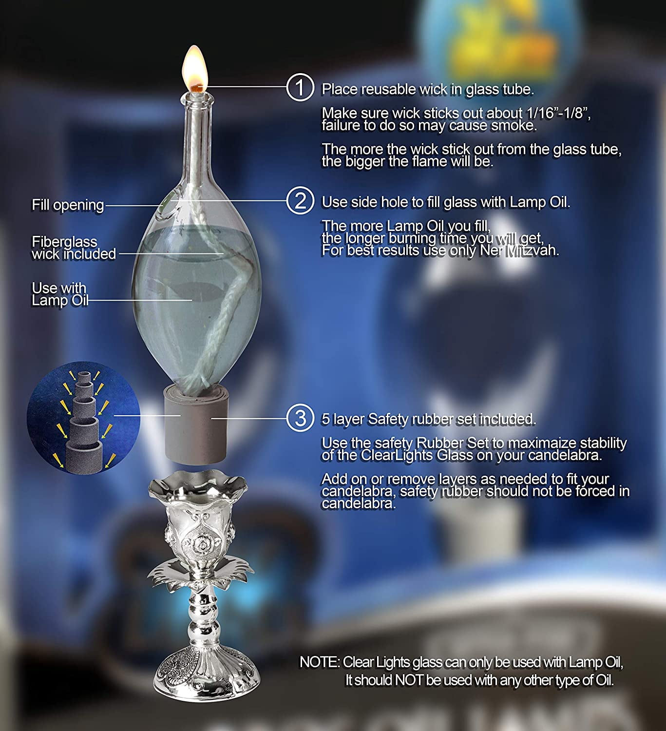Ner Mitzvah, Oil Lamp Lantern for Indoor and Outdoor Use - Modern