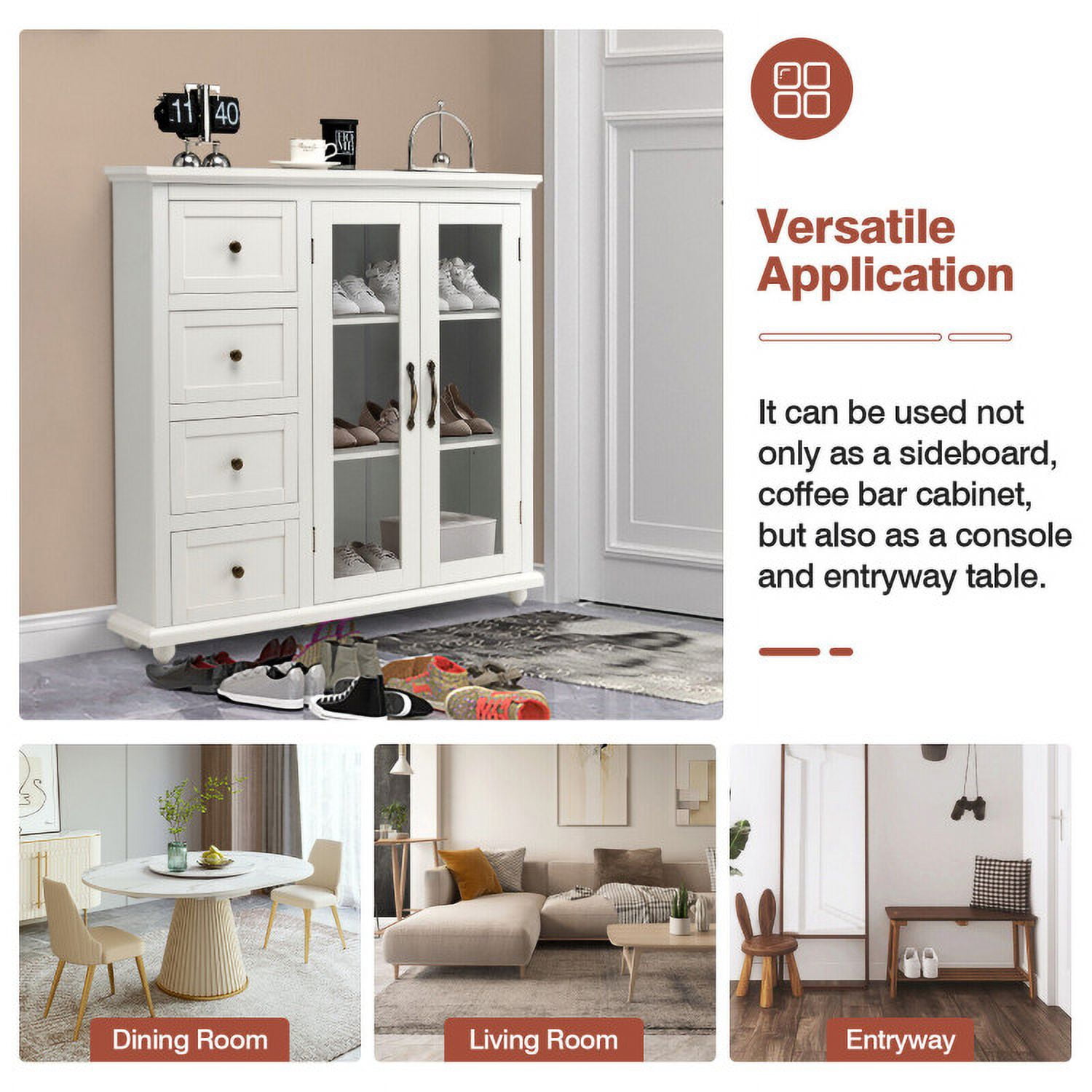 Finihen Kitchen Storage Cabinet, Buffet Sideboard, Buffet Sideboard Table Kitchen Storage Cabinet with Drawers and Doors, for Dining Room, Kitchen, Living Room, White Finihen Kitchen Storage Cabinet, Buffet Sideboard, Buffet Sideboard Table Kitchen Storage Cabinet with Drawers and Doors, for Dining Room, Kitchen, Living Room, White