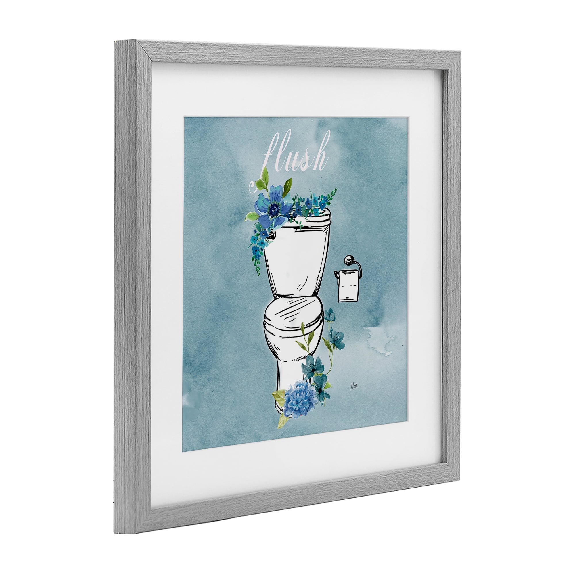 Stupell Industries Floral Bathroom Rules Flush Gray Framed Print Under Glass, design by Nan