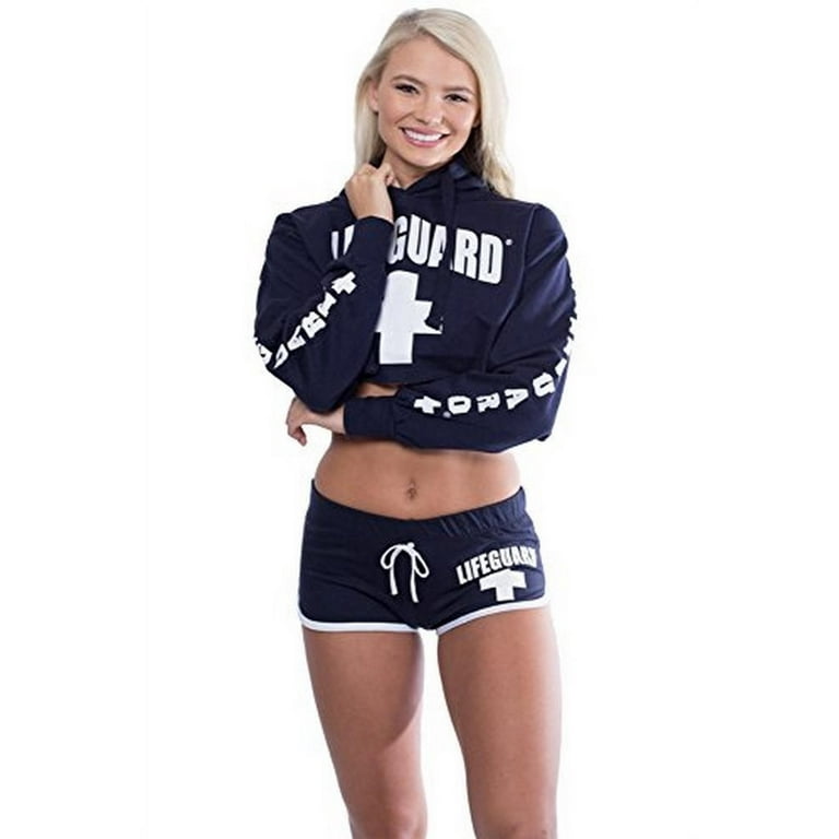 LIFEGUARD Licensed Cropped Pullover Ladies Hoodie Navy Medium