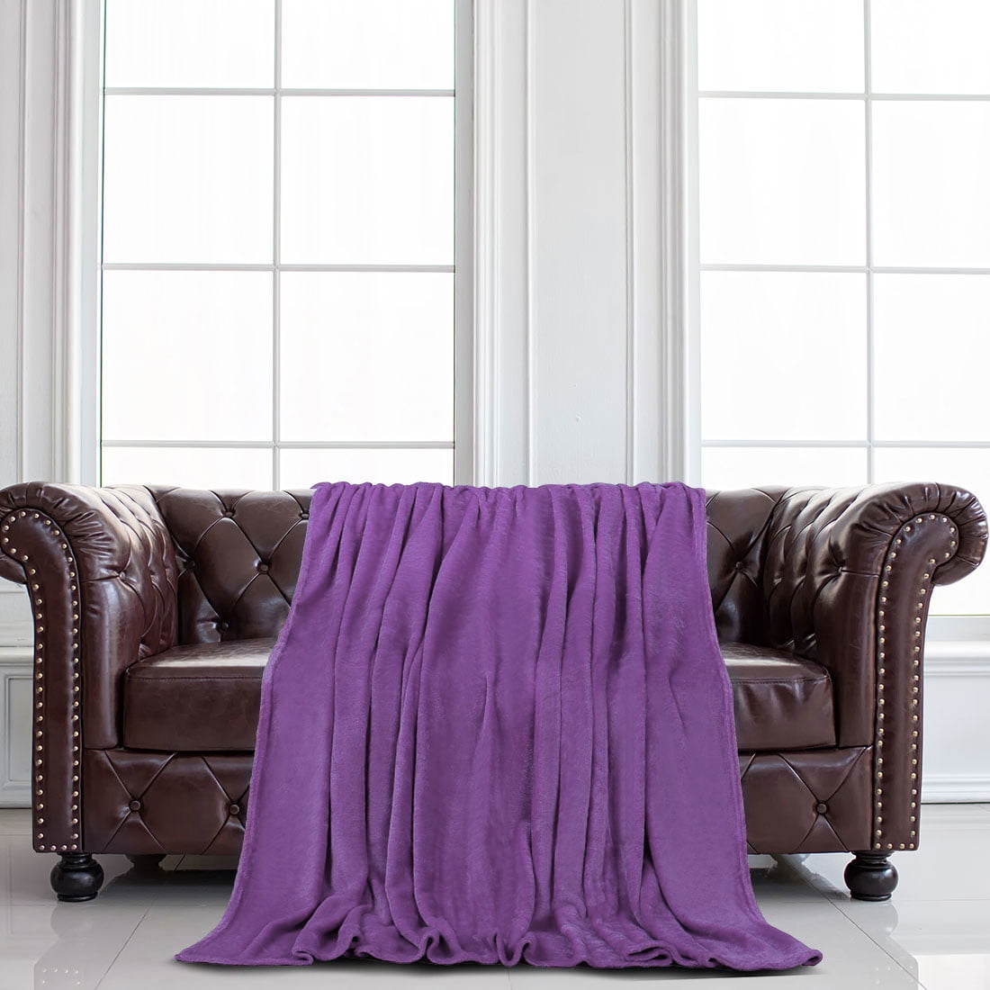 Unique Bargains Fuzzy Plush Flannel Fleece Throw Blanket Dark Purple 71" x 78"