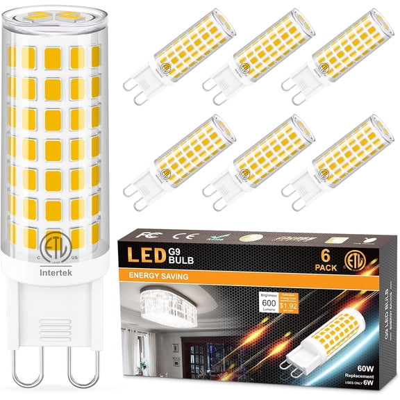 Sailstar G9 LED Light Bulb, Bi-Pin Ceramic Base, 2700K Soft White, 60W Halogen Equivalent, 600 Lumens, Non-Dimmable, 6 Pack