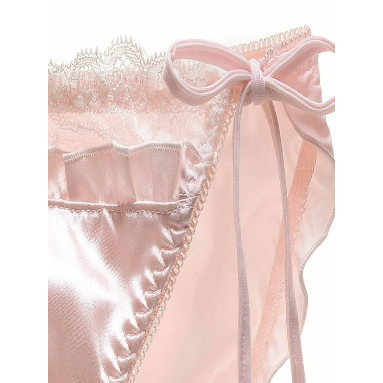 Women's Shiny Satin Underwear Briefs Lace-up Pleated Panties Thong