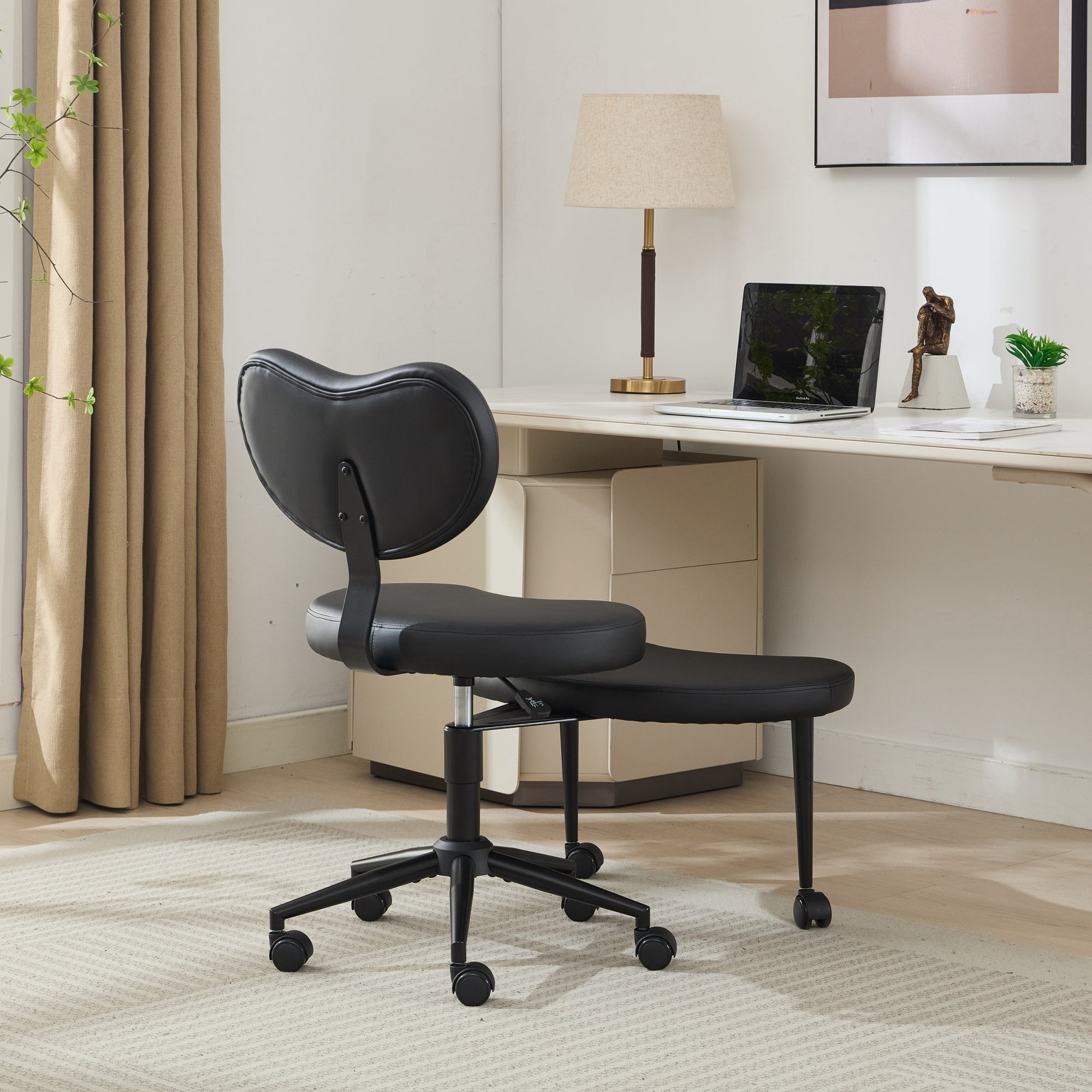 Leumius Ergonomic Cross Legged Swivel Chair, Meditation& ADHD Chair with Back Support, Adjustable Height, Black PU