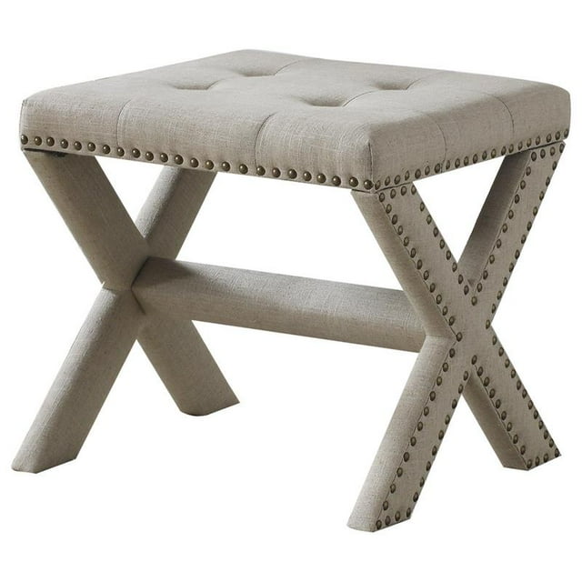 Best Master Banc d'Accent Carré Rembourré en Tissu Naturel/clous