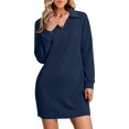 thumbnail image 2 of Dresses for Women Casual Women's Long Sleeved Lapel V-neck Sportswear Loose Solid Color Dress on Clearance Navy, 2XL, 2 of 6