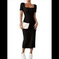 thumbnail image 3 of Vestido de Verano 2025 para Mujer, Ajustado, de Corta, Acanalado, con Abertura Lateral, de Punto y Cuello Cuadrado Negro S, 3 of 8