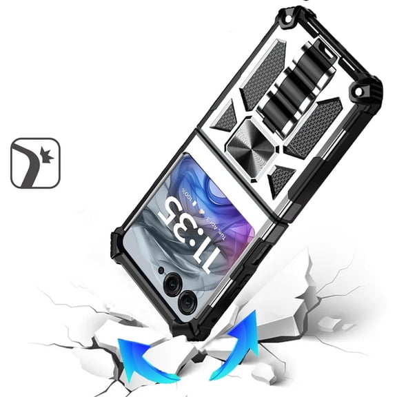 XPM for Motorola Razr 2025 /2024 Phone Case, Hybrid Shockproof [Military Grade] Rugged Protective with Magnetic Car Mount & Invisible Stand Cover for Razr 2025 / Razr 2024 (Silver)