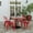 Brown Top/Red Frame, variant on Merrick Lane Indoor/Outdoor Dining Table with Umbrella Hole, 30" x 60" All Weather Brown Poly Resin Top and Red Steel Base
