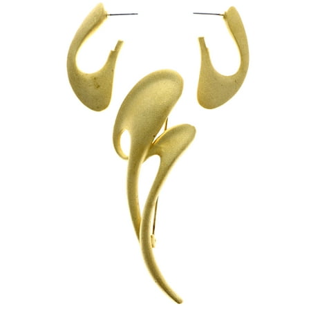 Mi Amore Simple Matte Design Convertible Necklace Pendant Pin-Earring-Set Gold-Tone