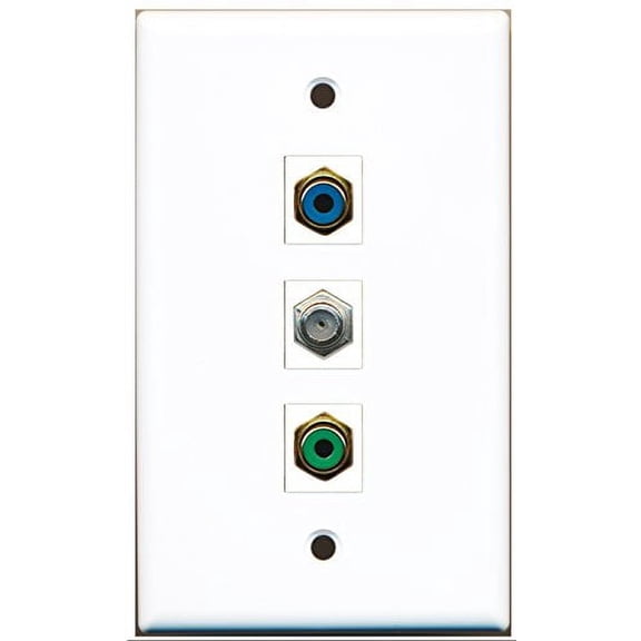RiteAV - 1 Port RCA Green and 1 Port RCA Blue and 1 Port Coax Cable TV- F-Type Wall Plate