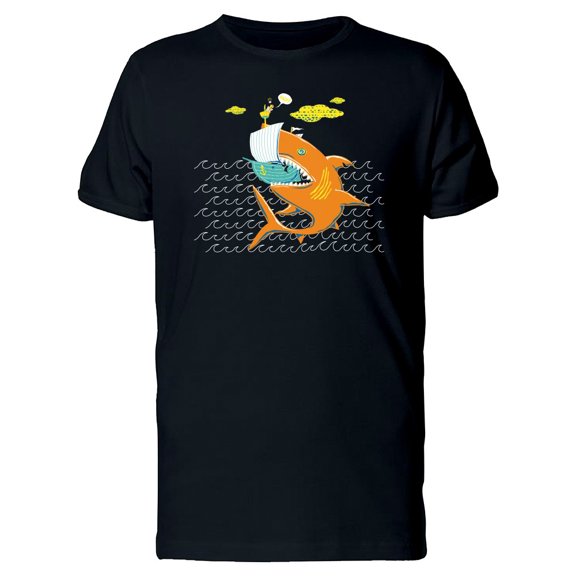 Orange Shark Eating Boat Tee Men's - Men T-Shirt, 4XL