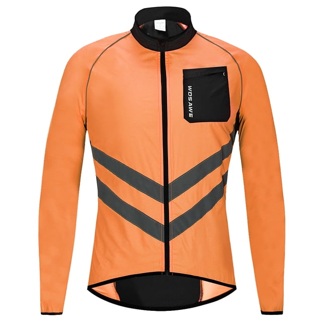 Men Cycling Jacket Windproof Reflective Long Sleeve Biking Jersey Bike Jacket for Riding Running Jogging