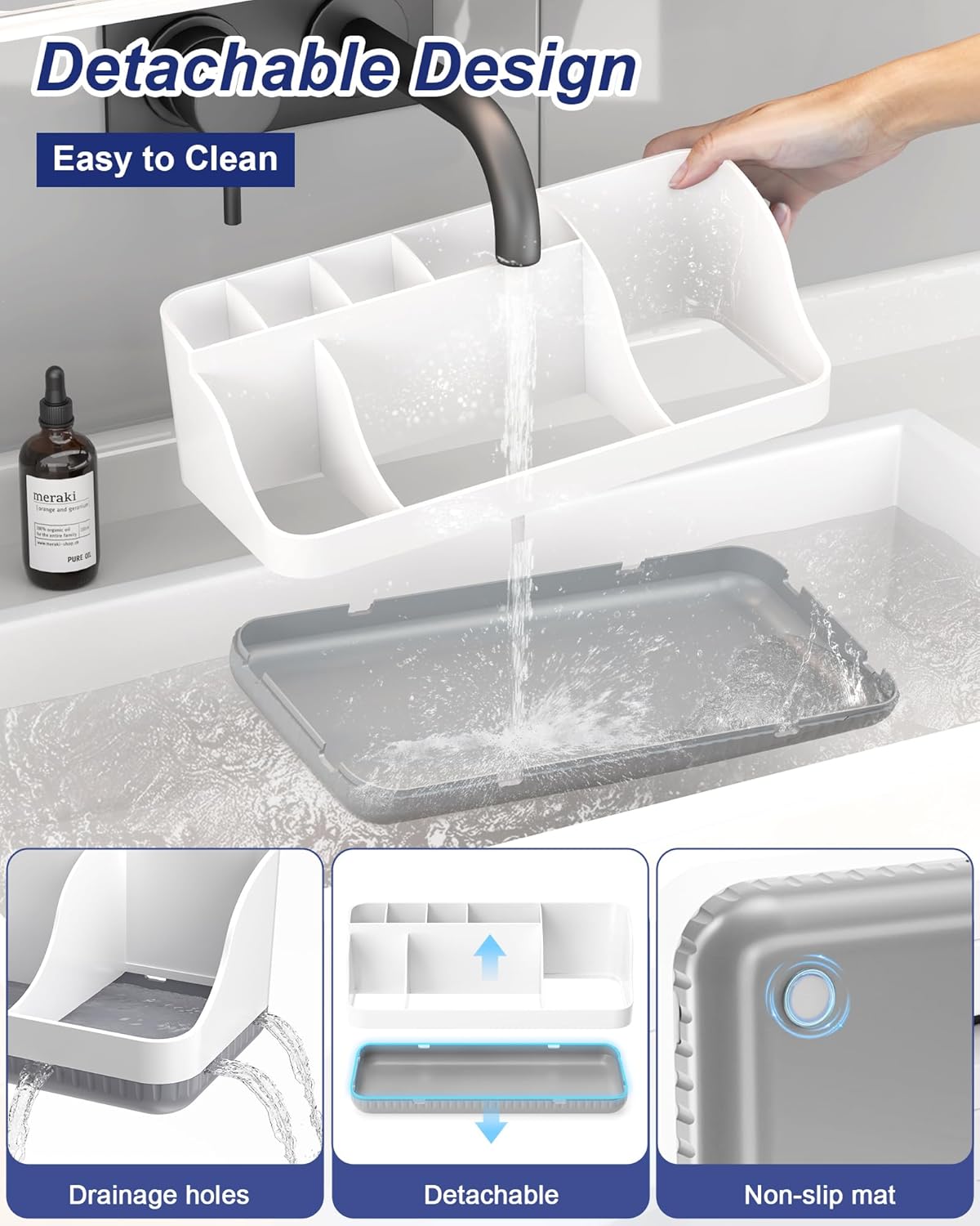 CATUOR TOOTHBRUSH HOLDERS FOR BATHROOMS, 7 SLOTS DETACHABLE ANTI-SLIP BATHROOMS COUNTER ORGANIZER AND STORAGE, ELECTRIC TOOTHBRUSH AND TOOTHPASTE HOLDER VANITY ORGANIZER, STORAGE ACCESSORIES FOR ADULTS KIDS