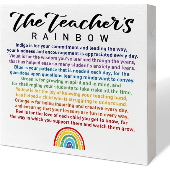 Teacher Gifts For Women Men, Thank You Appreciation Gifts For Teacher, Teachers Day Retirement Graduation Valentines Day Gifts For Teacher, The Teacher'S Rainbow, Wooden Box Sign Desk Decor