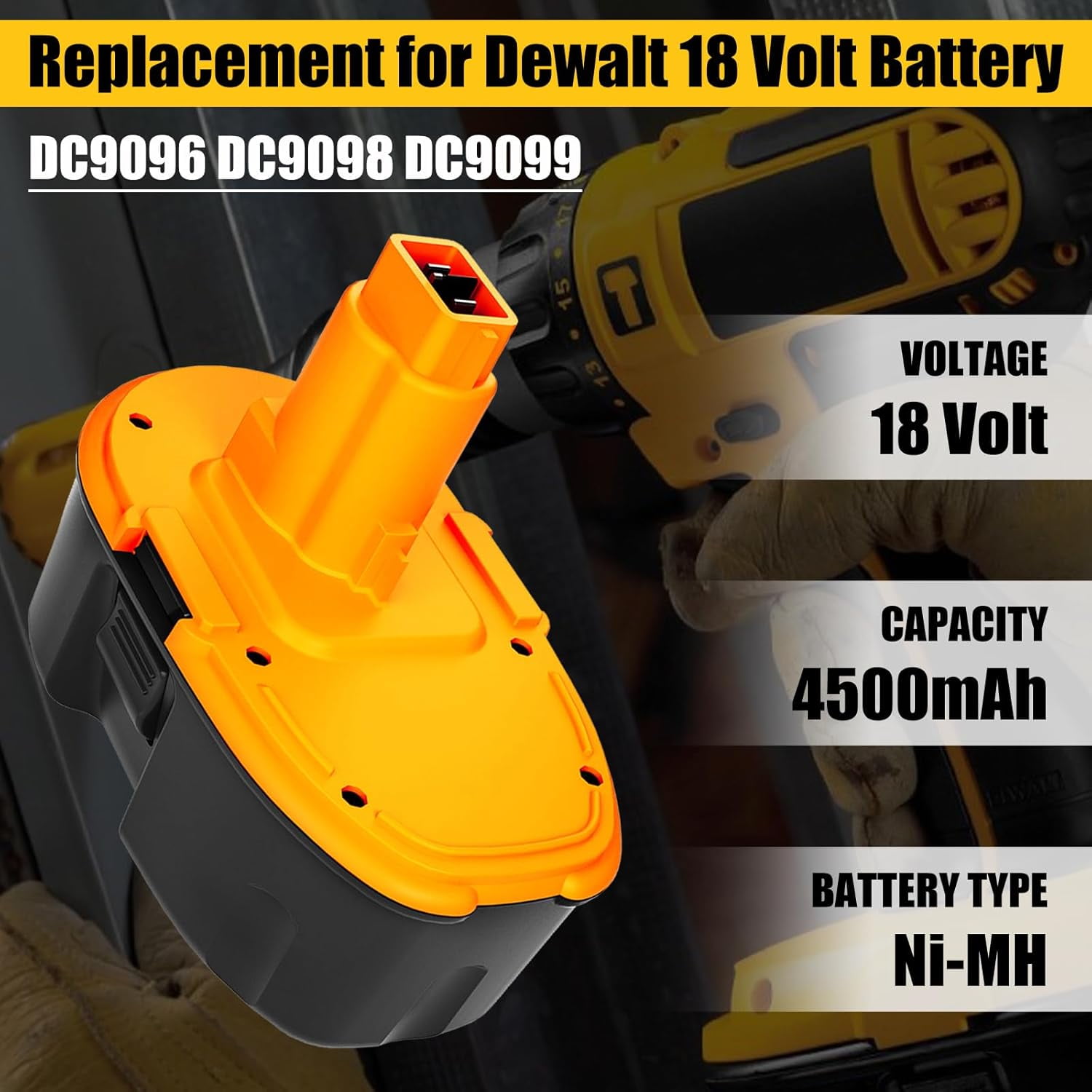 2 Packs 4.5Ah Ni-Mh 18 Volt DC9096 Battery Replacement for Dewalt 18V XRP Batteries DC9096 DC9098 DC9099 DW9098 DW9099 DW9096 DW9095 DE9039 DE9095 DE9096 DE9098 DE9503