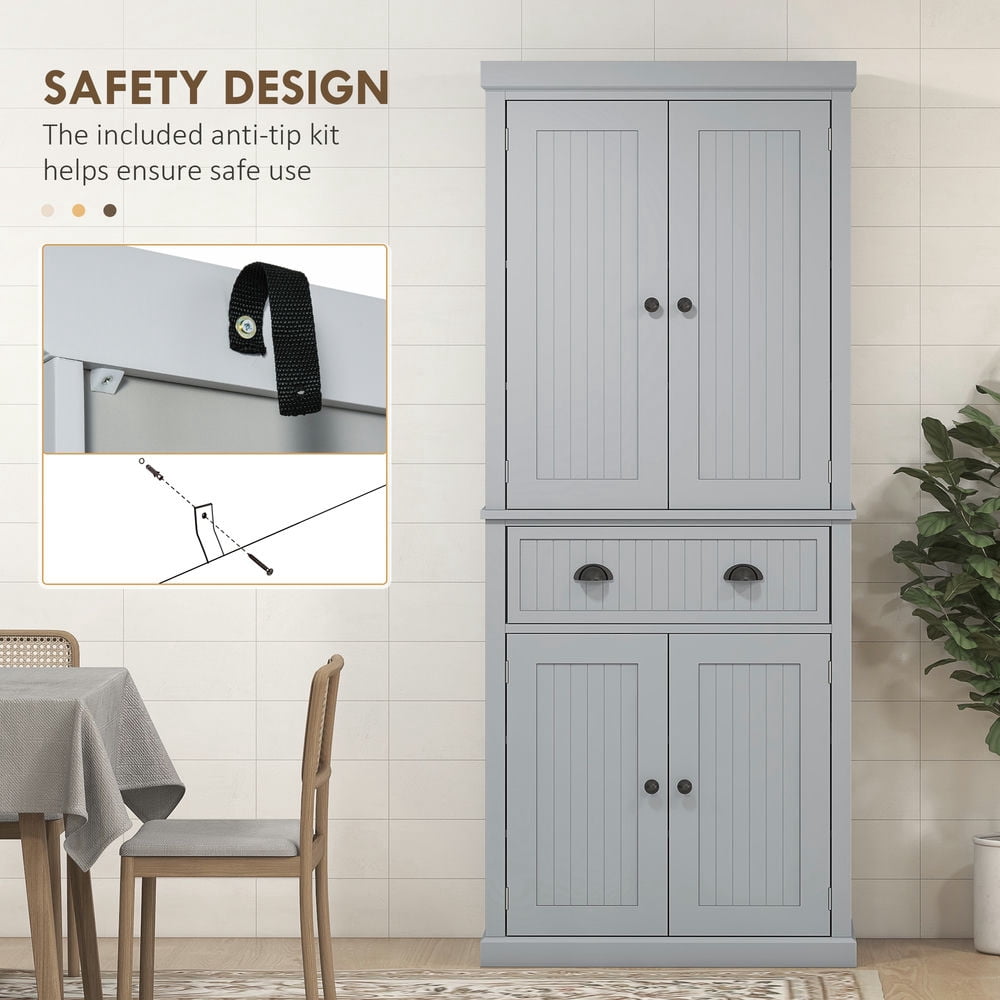 GVN Kitchen Pantry,72" Kitchen Pantry Cabinet, Freestanding Tall Storage Cabinet, Traditional Kitchen Cabinet, Gray