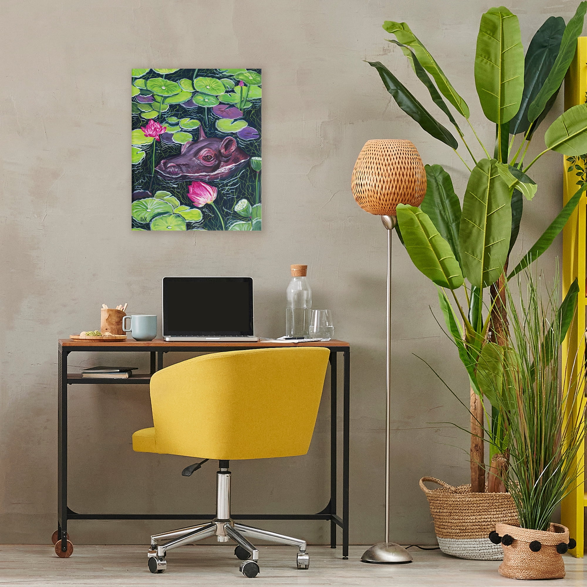 Stupell Industries Hippo & Blossoms Pond Canvas Wall Art, design by Sarah Waldron Kimball
