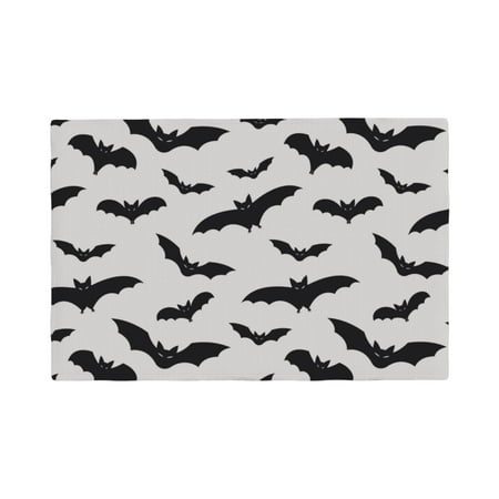 

Table Placemats Set of 6 - Halloween bats grey cool print 12x18 In Faux Linen Double Heat Resistant Place Mats Cloth Indoor/Outdoor Placemats Washable Table Mats for Dining Kitchen Party