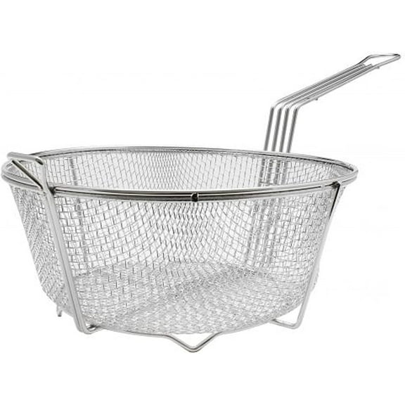 Truecraftware – 13” Round Deep Fry Basket with Hook Heavy Duty Nickel Plated Iron - for Home and Commercial Restaurant Kitchen Frying Chips Fish Sausages