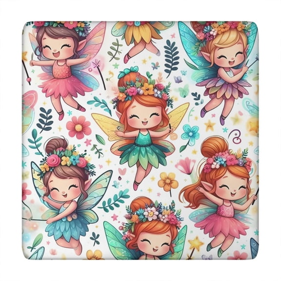 Colorful Fairy Princess Pattern Square Fitted Tablecloth with Elastic Edge,Square Table Cover,Washable Elastic Table Cover for Home Kitchen Party Decor 34"x34"