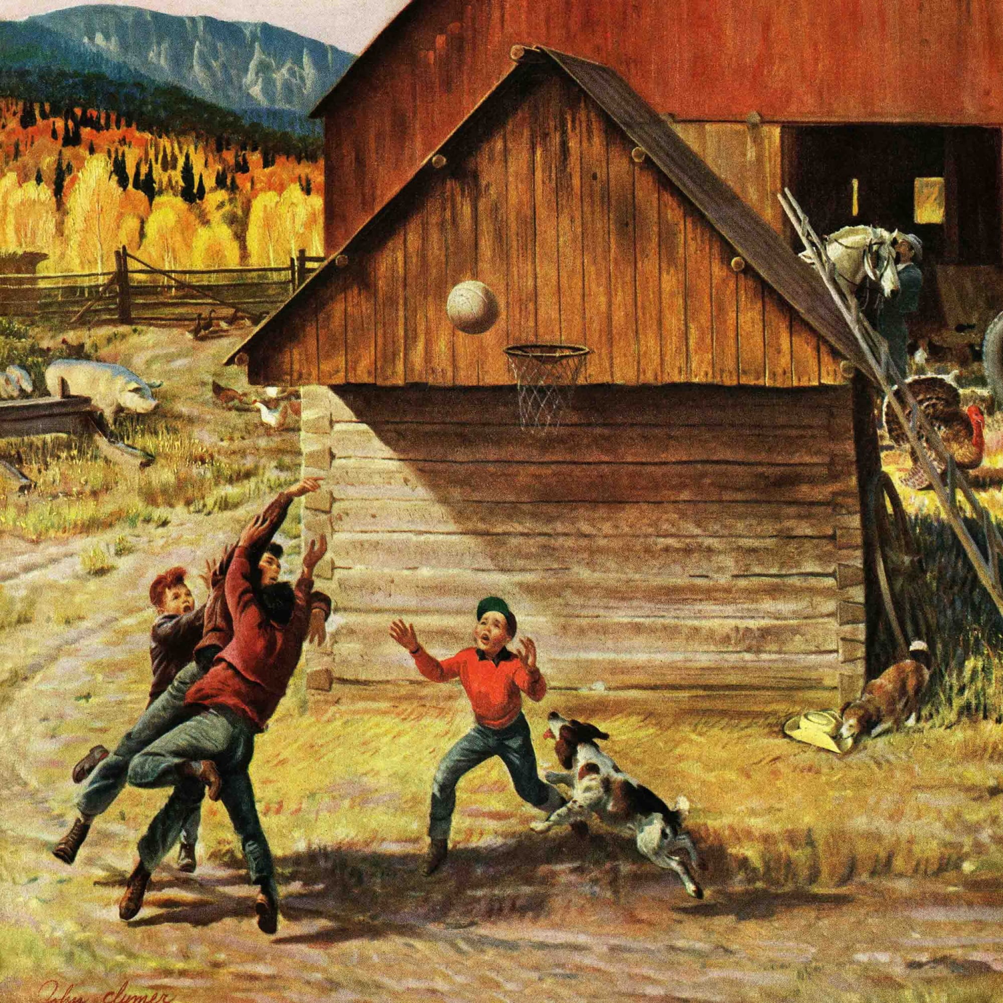 Marmont Hill Ranch Basketball by John Clymer Painting Print on Canvas
