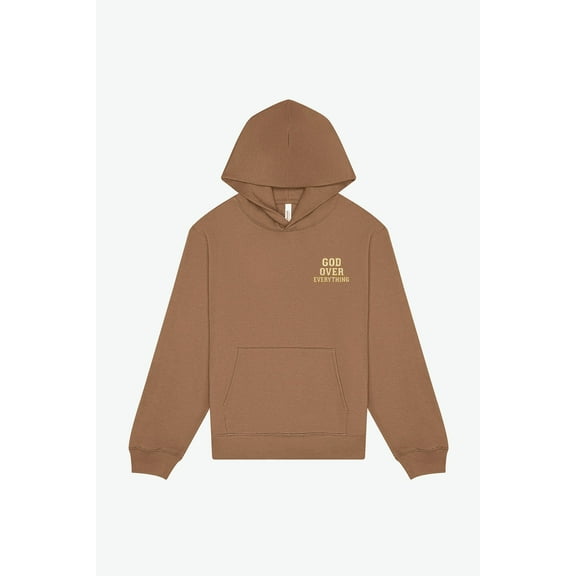 Boldstep Essentials God Over Everything Unisex Heavyweight Embroidered Hoodie - Brown (XXL)