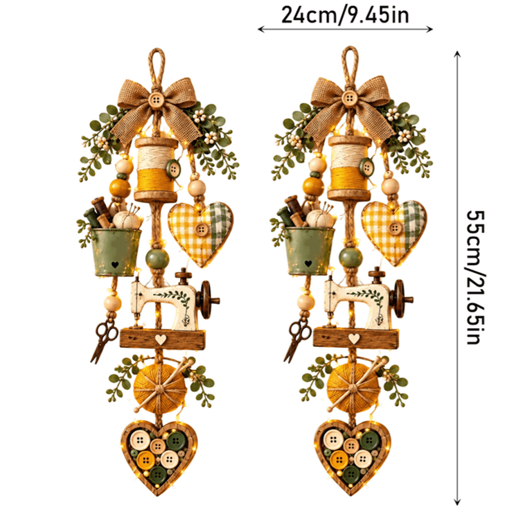 Wood Rustc Rustic Wooden Sewing Themed Hanging Ornament with Remote Control Fairy ...
