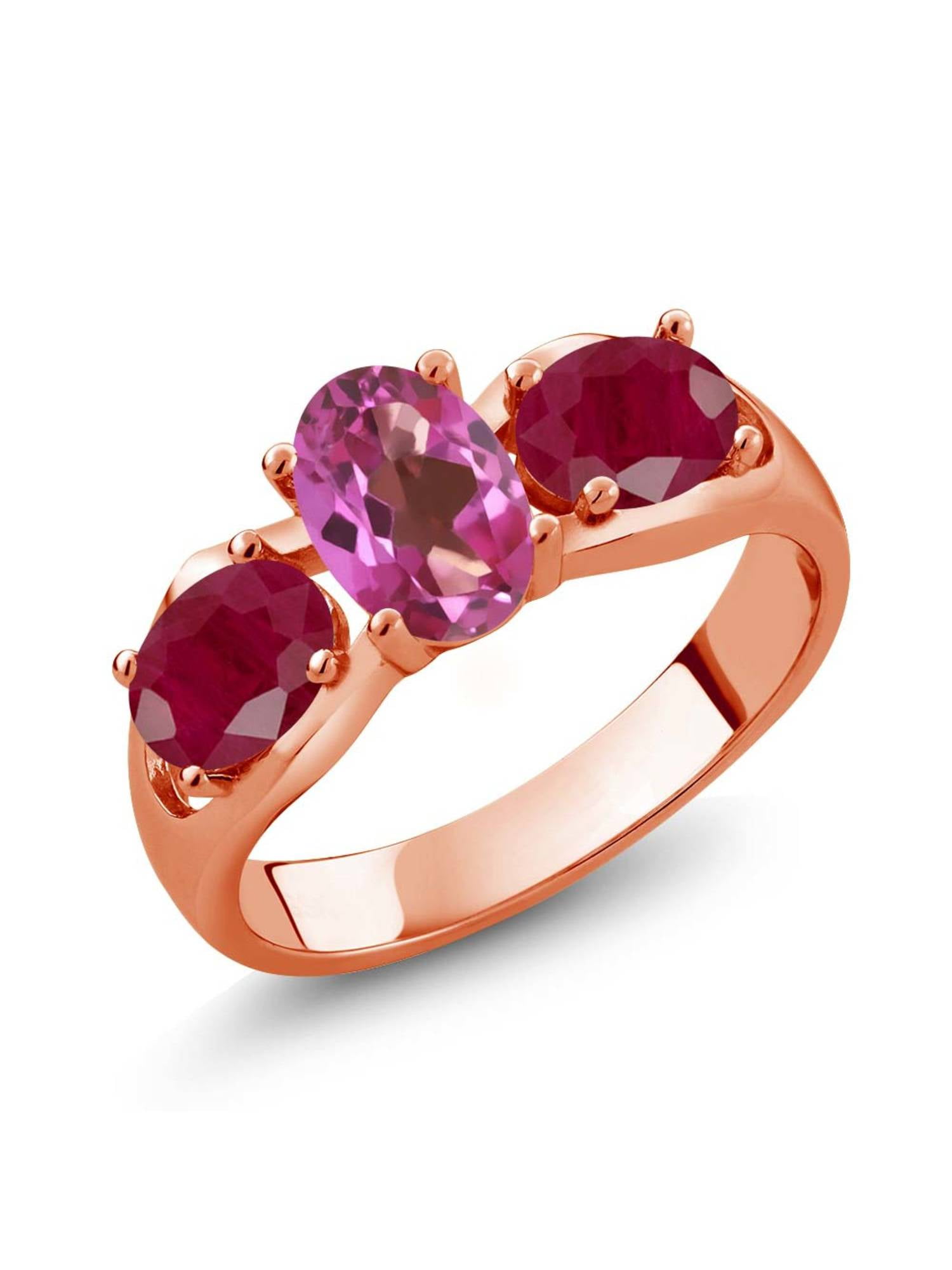 2.00 Ct Oval Pink Mystic Topaz Red Ruby 18K Rose Gold Plated Silver Ring by
