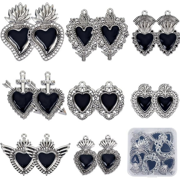 1 Box 16Pcs 8 Styles Gothic Charms Sacred Heart Charms Vintage Enamel Cross Love Wings Mexican Milagros Metal Charm for Jewelry Making Charms Supplies DIY Necklace Bracelet Earring Adult