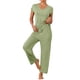 thumbnail image 2 of Conjunto de pijama casual de modal de manga corta para mujer 2 piezas, ropa de estar en casa, pantalones largos, sudadera, S verde claro, 2 of 6