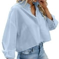 thumbnail image 3 of Weardear Long Sleeve Shirt for Women Button Down Cropped Shirts Plus Size Blouses Dressy Casual Lapel Shirt with Front Pocket, 3 of 7