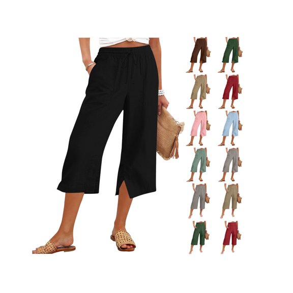 Bermuda Shorts for Women High Waisted Summer Casual Capris Pants Wide Leg Solid Lightweight Shorts Vacation Clothes