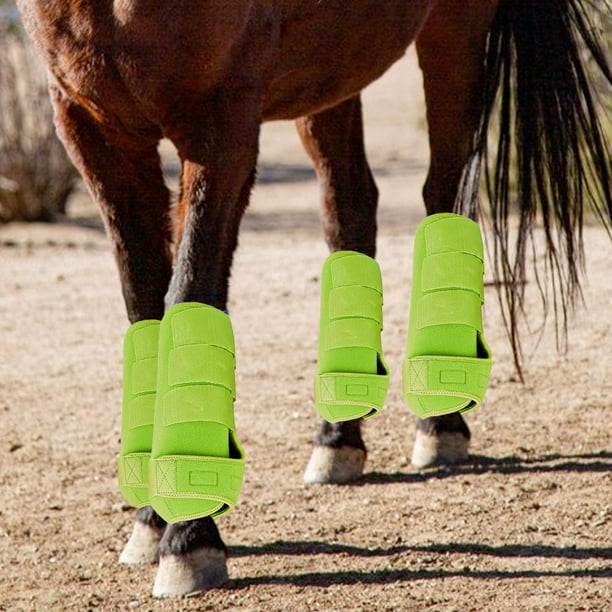4 Uds Botas de Caballo Protectores de Piernas Ajustables Cómodos Neopreno Reutilizables Transpirables Protectores de Caballos Conjunto de Equipo de Pi verde claro